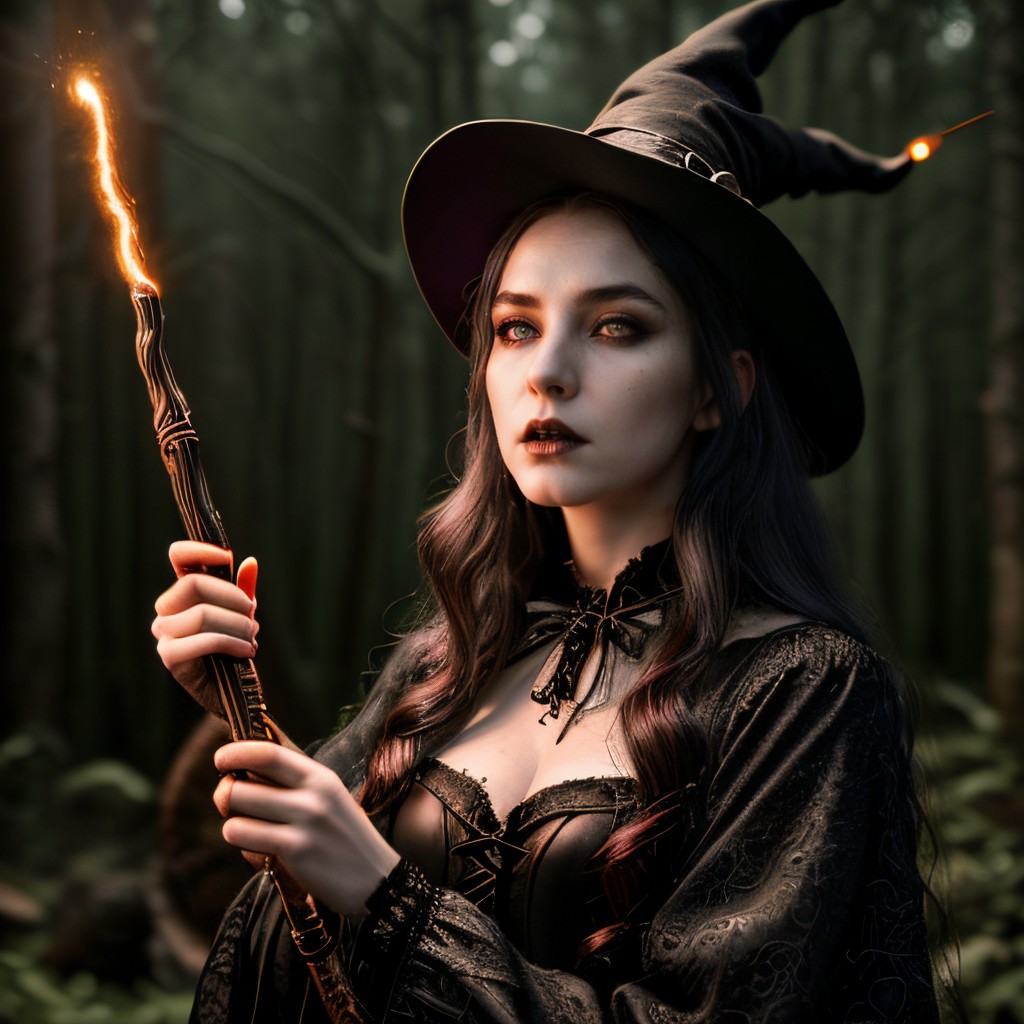 00432-2089117275-masterpiece, intricate photo, female witch with a magic wand of a wizard,  lightning strikes comes out of the magic wand, casts.jpg